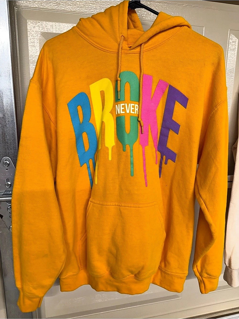 Never Broke Drip Hoodie Graphic Pullover Orange/yellow M